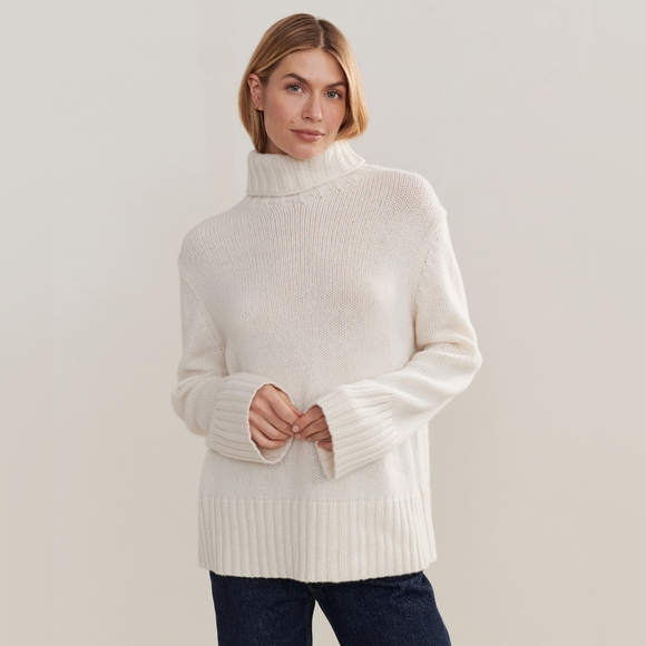 NWT Jenni Kayne Cashmere Jet Turtleneck Sweater Sugar White/Tan XS/S Oversized - Picture 8 of 10